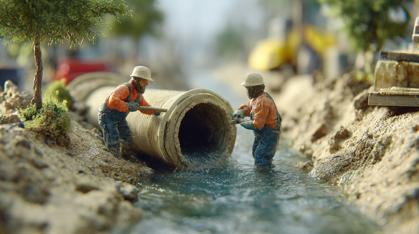 Kanalreinigung Bayerlein. Miniatur Modell zweier Arbeiter vor einem Kanal
